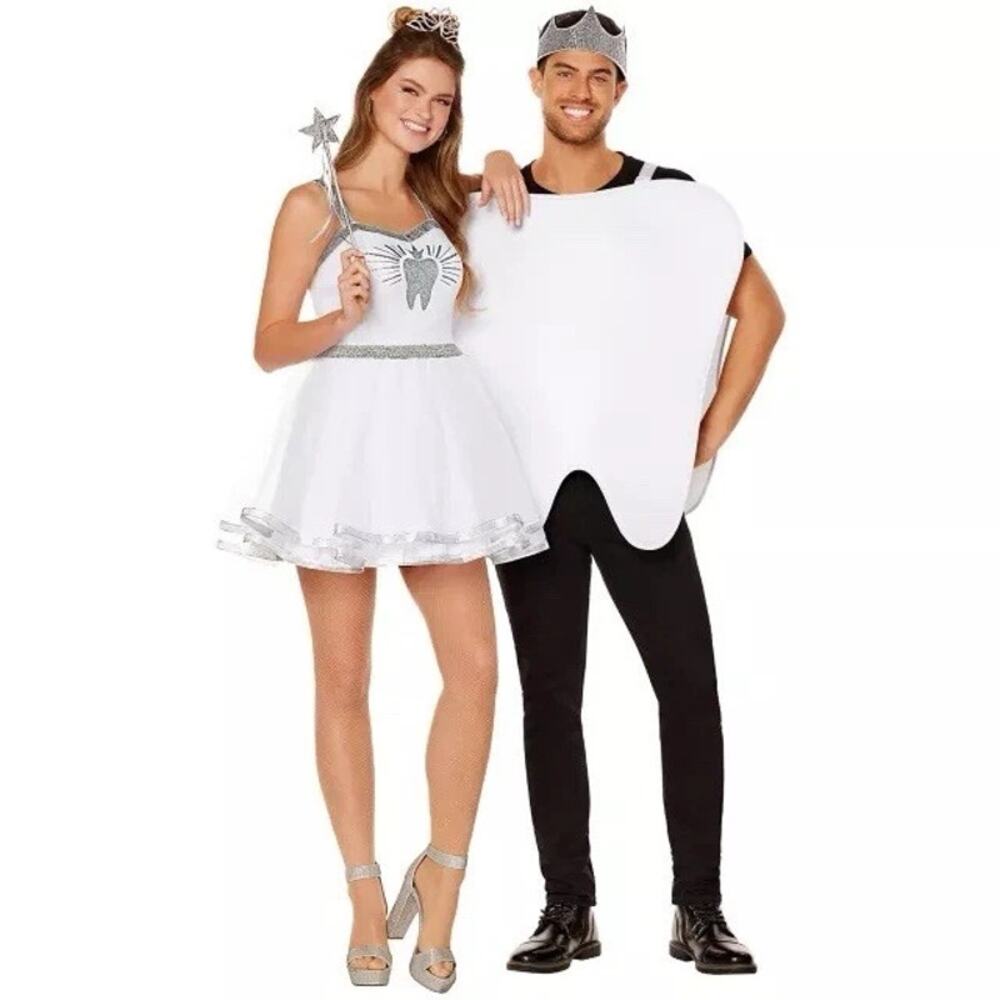 Spirit Halloween Adult Tooth and Tooth Fairy Couples Costumes 3D Foam Size L New
